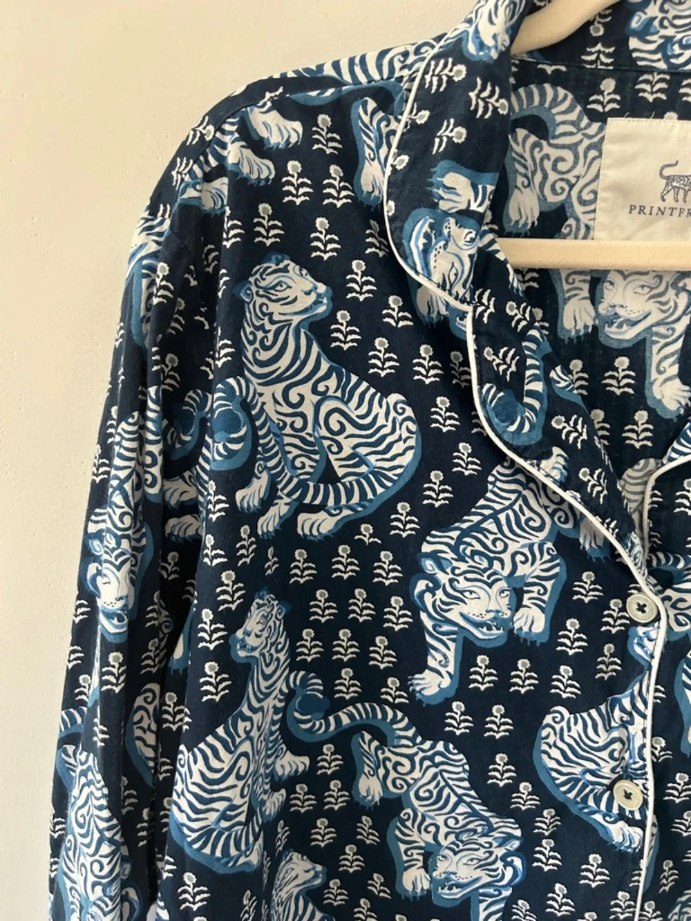 Printfresh Tiger Queen Pajama Top M Navy & White Organic Cotton - Picture 4 of 14